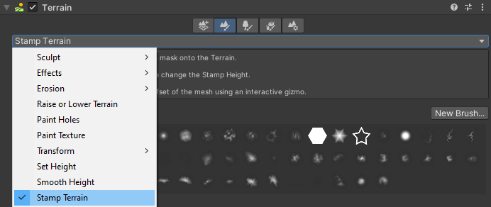 Select the Stamp Terrain tool from the Inspector