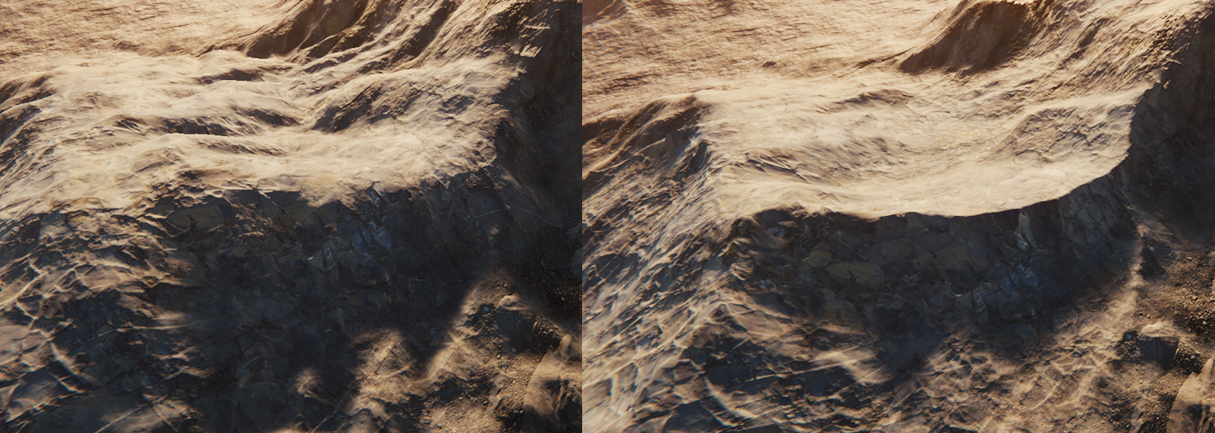 Before and after use of the sharpen peaks tool