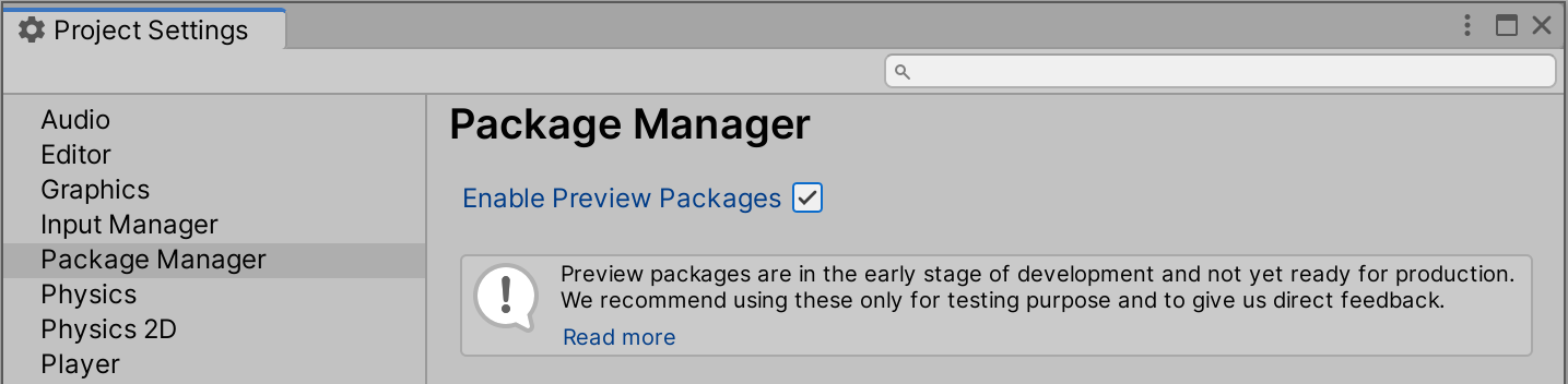 Enable Preview Packages