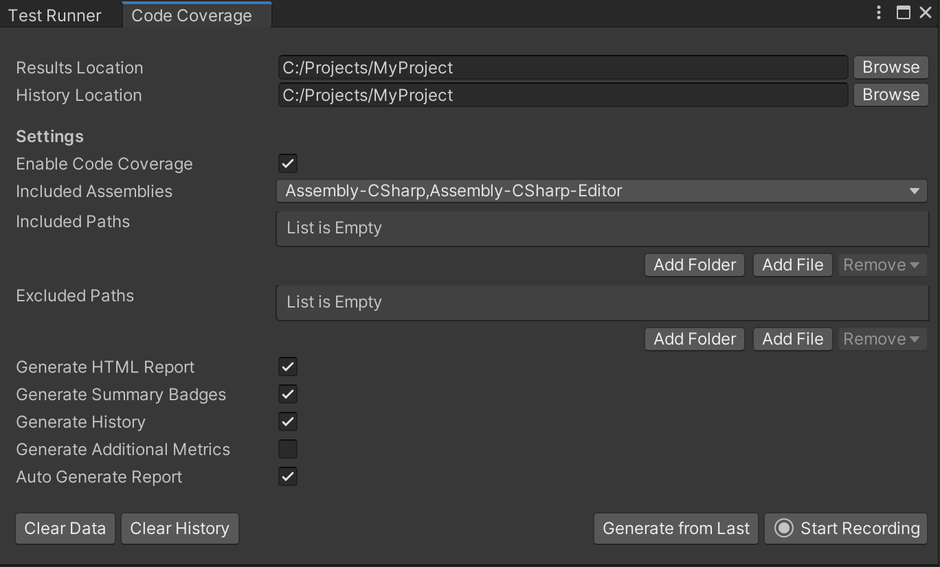 Code Coverage Settings