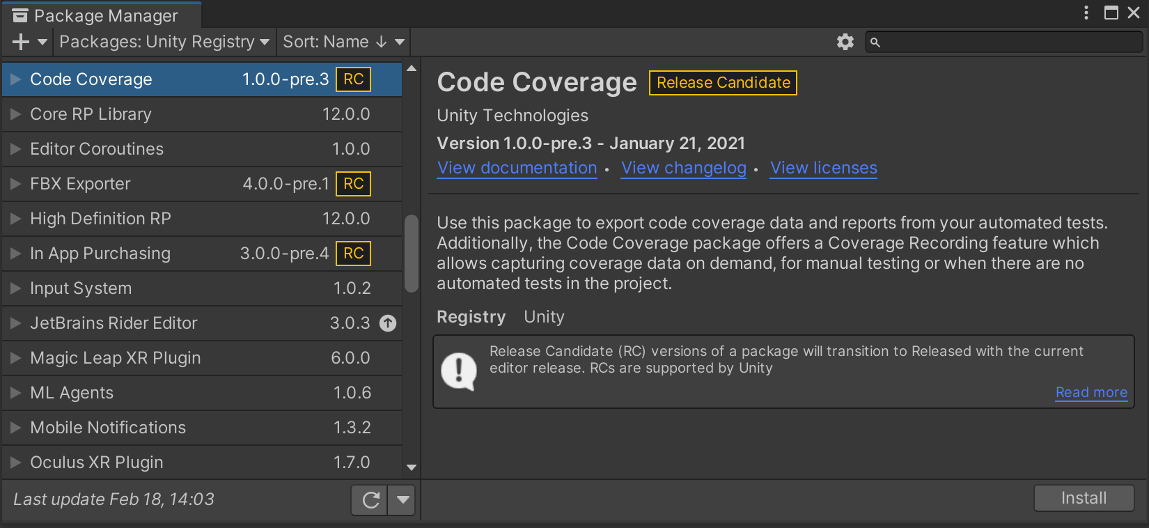 Install Code Coverage package