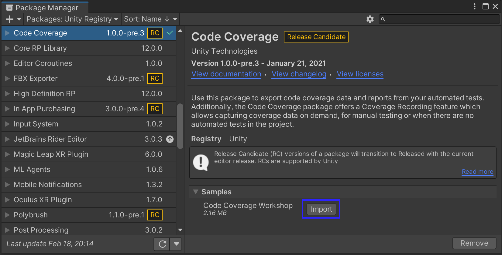 Import Code Coverage Workshop