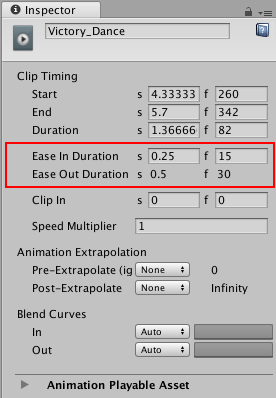 Ease Out Duration is not editable, therefore the **Out** curve affects the blend area between two clips