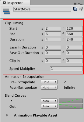 Clip Timing properties for an Animation clip