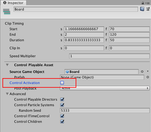 Disable the Control Activation property (red outline) to have the nested Timeline instance active throughout the duration of the master Timeline instance.