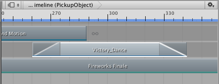 Ease-in and ease-out an Animation clip to transition between its animation and its gaps. Timeline represents ease-in and ease-out transitions as a linear curve.