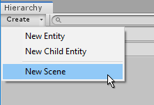 Creating a new Scene from the Hierarchy window's Create button.