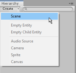 Creating a new Scene from the Hierarchy window's Create button.