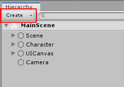 The Create button in the Hierarchy window