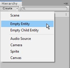 Creating a new Entity in the Hierarchy window