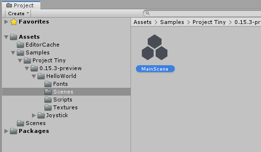 The "MainScene" project file from the HelloWorld sample project.