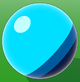 A toon-shaded sphere with three blue color bands and a light blue specular highlight.