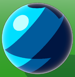 A toon-shaded sphere with a jagged repeating pattern of three blue color bands.