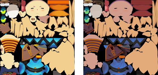 UV map textures of a chibi-style model for lit and lighter shadows areas