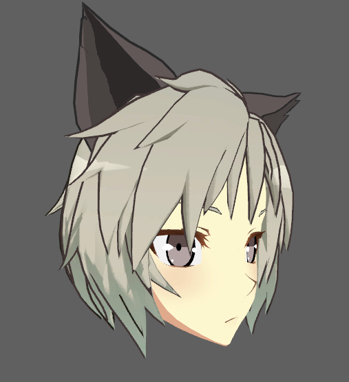 The chibi-style face, now with shadows at the bottom of the hair and face, and over the eyes.