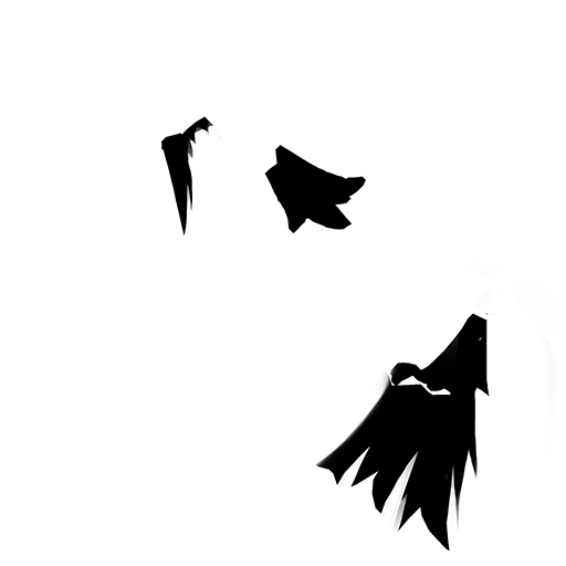 A mostly white texture, with 3 black hair shapes.