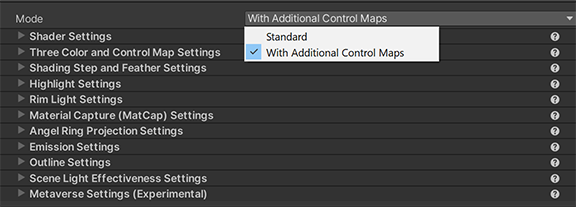 The Mode dropdown with Standard and With Advanced Control Map options.