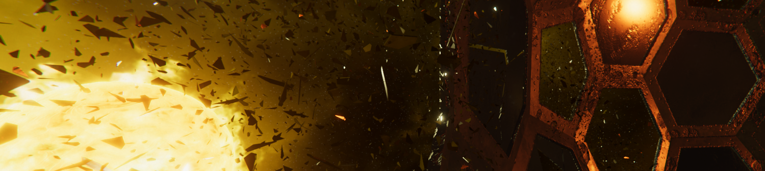 A stylized space scene featuring colorful, glowing nebulae, swirling particle effects, and a dense star field.