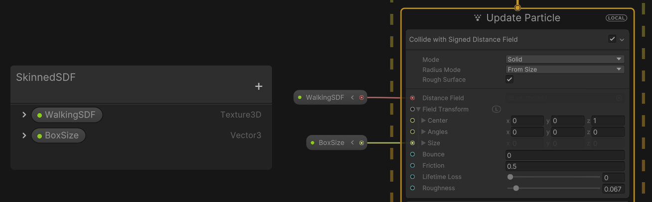Assigning an SDF to the Distance Field input port of the Collision Shape Signed Distance Field Block.