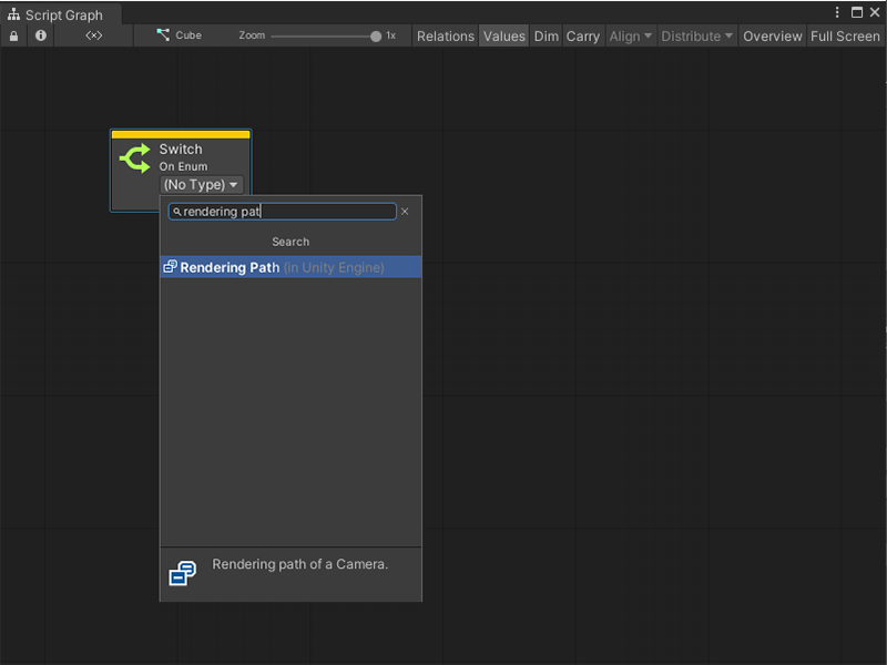A Switch node, with a search list for an enum type