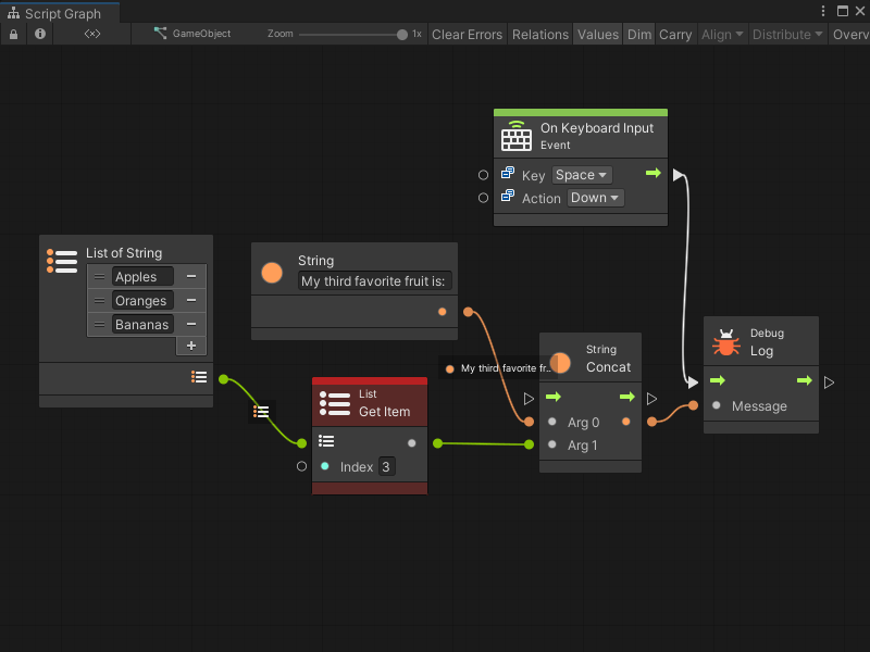 In Play mode, the faulty node is highlighted in red