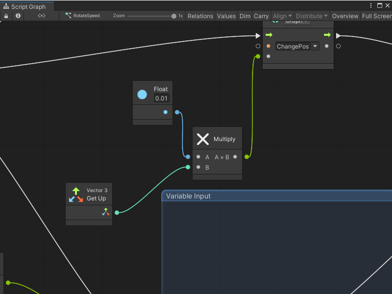 An image of the Graph window with a node group moved to another location without its child nodes.