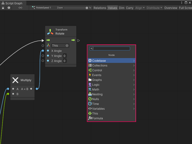 An image of the Graph Editor, with the fuzzy finder menu open