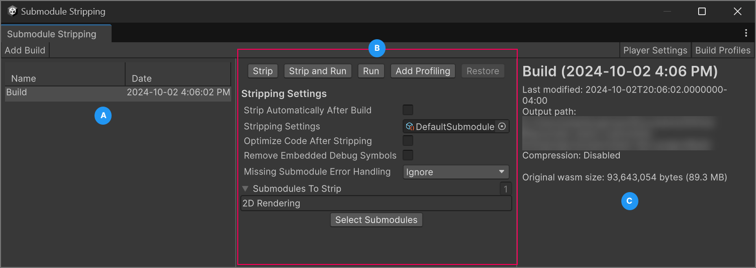 SubmoduleStrippingSettings in the Inspector window.