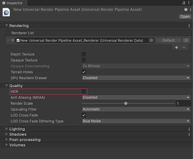 URP Asset settings