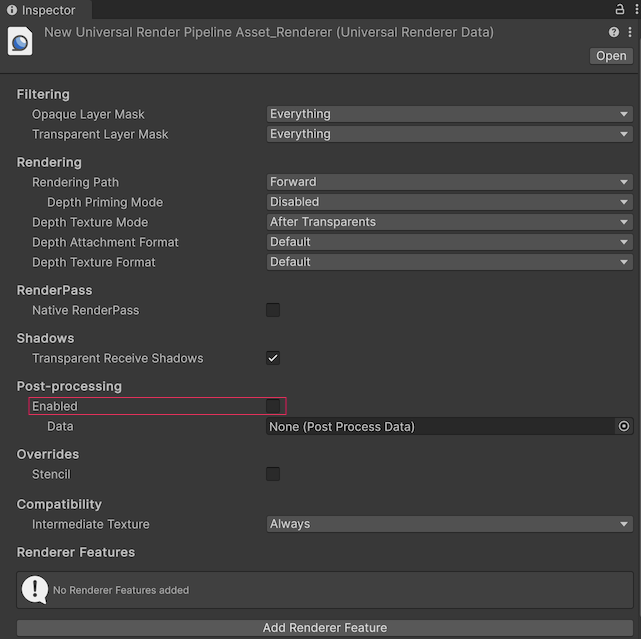 Universal Renderer Data settings