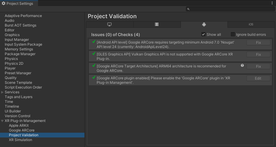 Project Validation ARCore