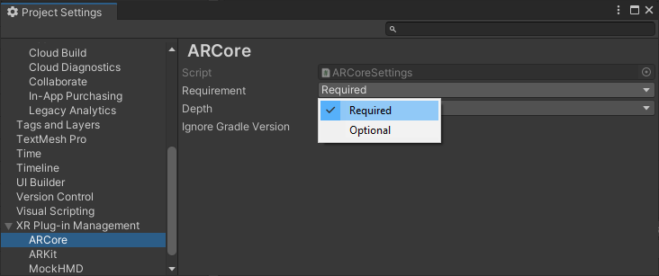 ARCore Settings