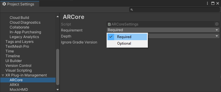 ARCore Settings ARCore Settings