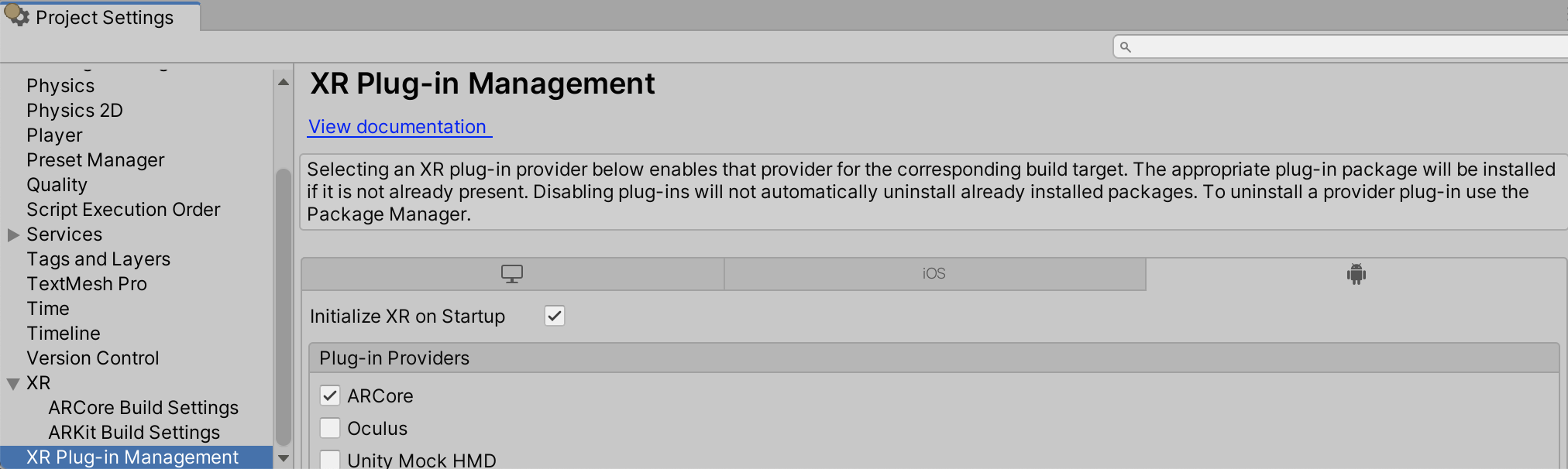 XR Plug-in Management