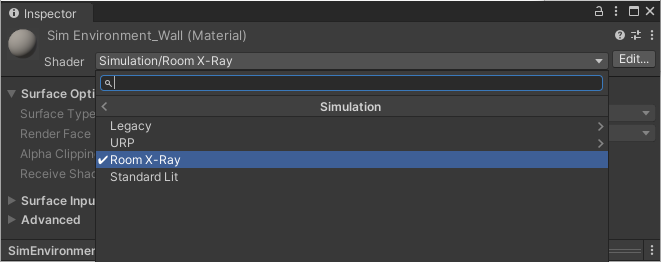 Simulation shader menu