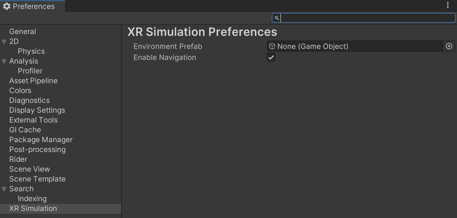 XR Simulation preferences