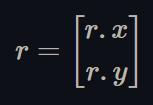 Figure 2. A 2 by 1 vector named "r." The first component is "r dot x". The second component is "r dot y"