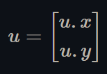 Figure 3. A 2 by 1 vector named "u." The first component is "u dot x". The second component is "u dot y"