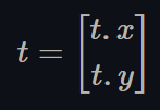 Figure 4. A 2 by 1 vector named "t." The first component is "t dot x". The second component is "t dot y"