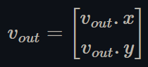 Figure 7. A 2 by 1 vector named "v out." The first component is "v out dot x". The second component is "v out dot y".