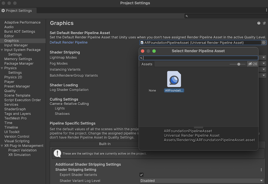 Set Pipeline Asset Setting the Pipeline Asset