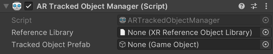 AR Tracked Object Manager component in the Inspector.