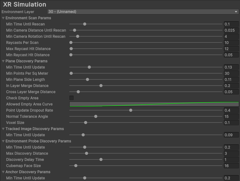 XR Simulation project settings.