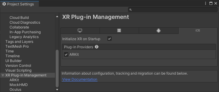 ARKit in XR Management XR Plug-in Management