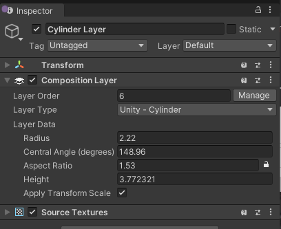 Cylinder layer in the Inspector window.