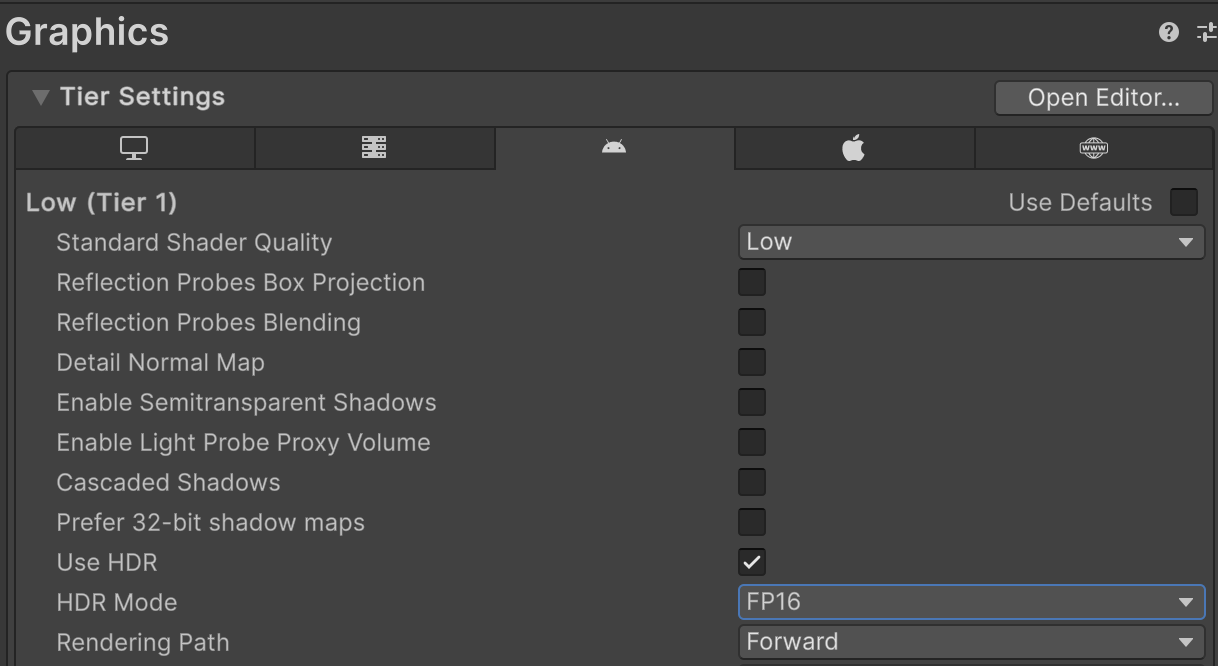 HDR Tier Settings