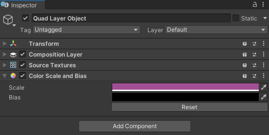 The Color Scale And Bias component Inspector.