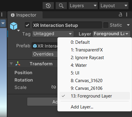 Assign the user layer to XRI Rig using the Layer dropdown.