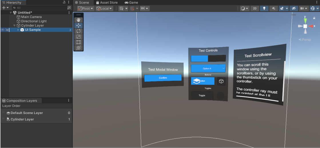 UI sample in the Scene view.