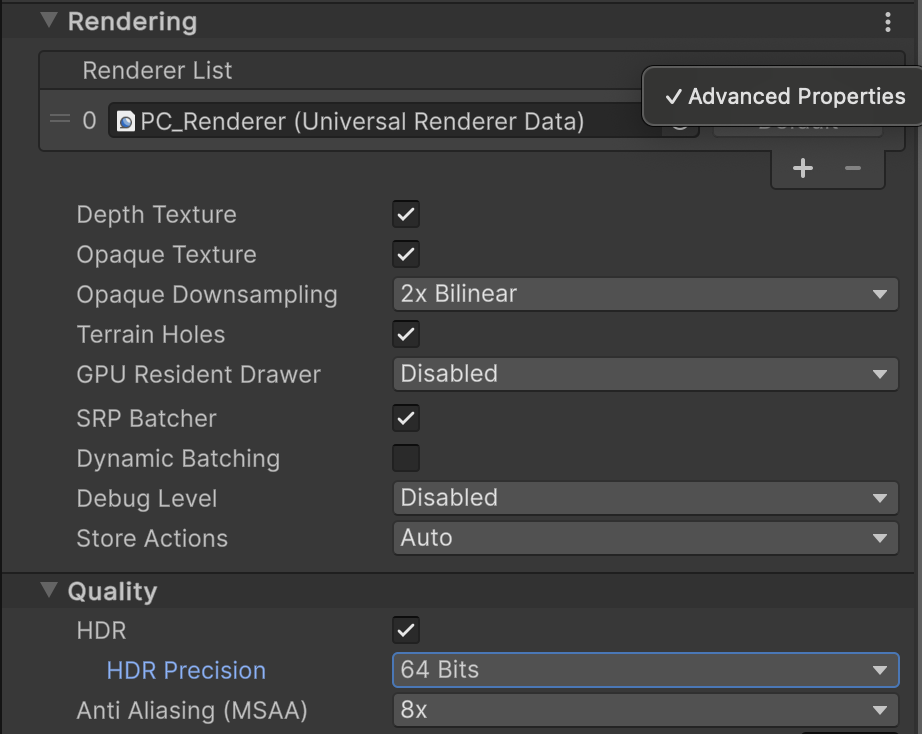 Modified HDR Percision Setting in URP